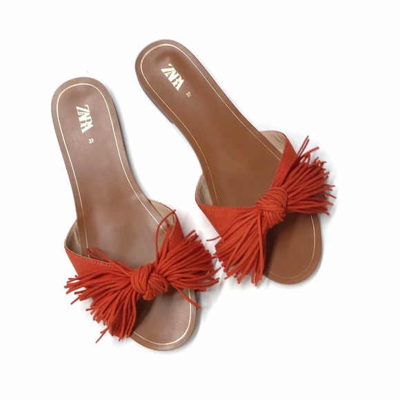 ZARA Orange Fringed Sandals Size: 6 NWT